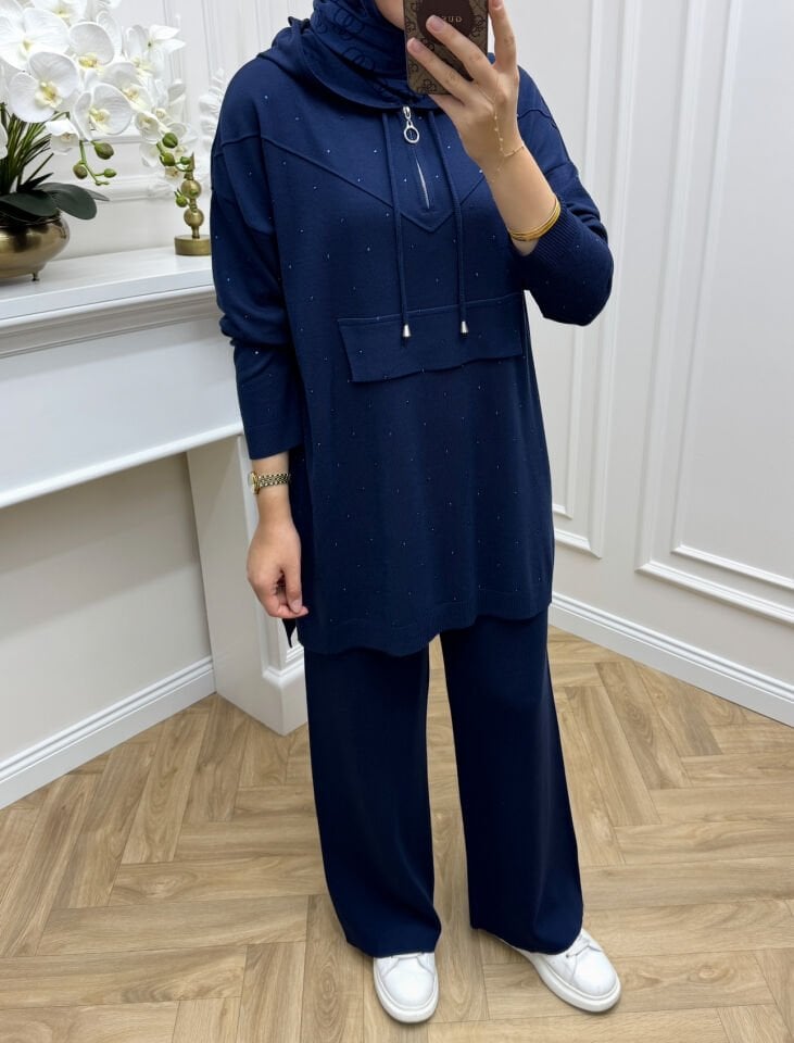 Rozi Taşlı Merserize Takım Lacivert