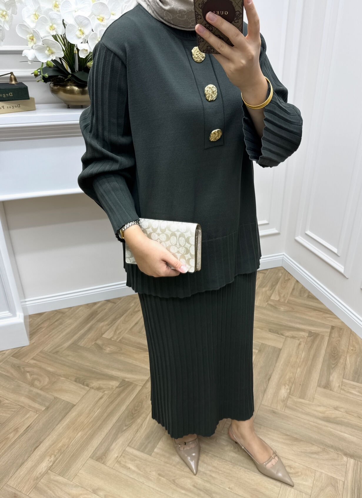 Noir Merserize Etekli Takım Haki