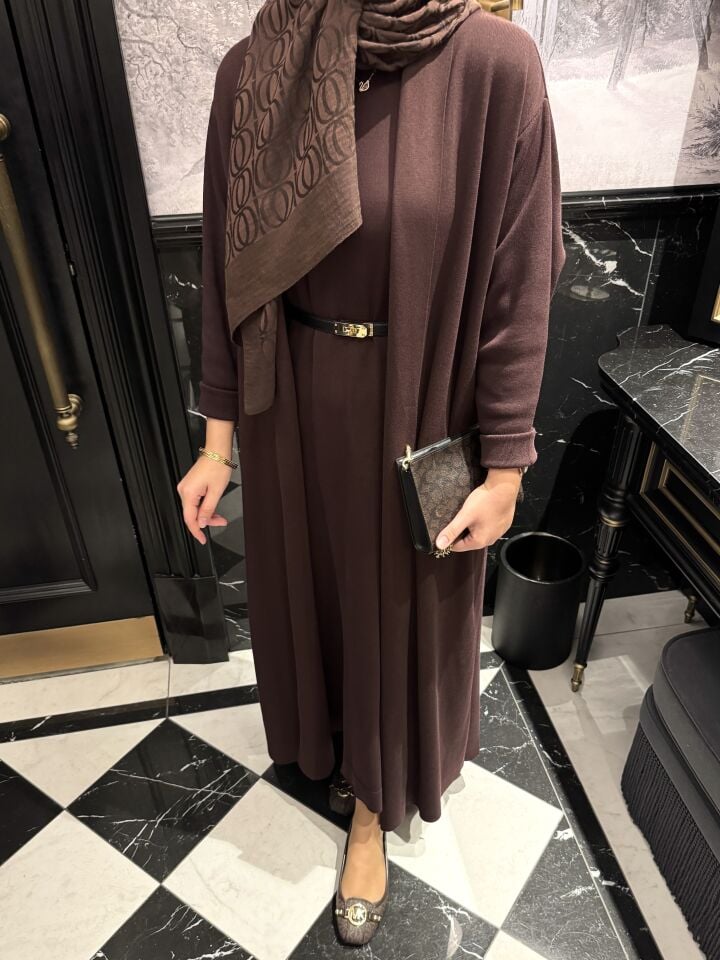 Fara İç Elbiseli Hırka Takım AcıKahve