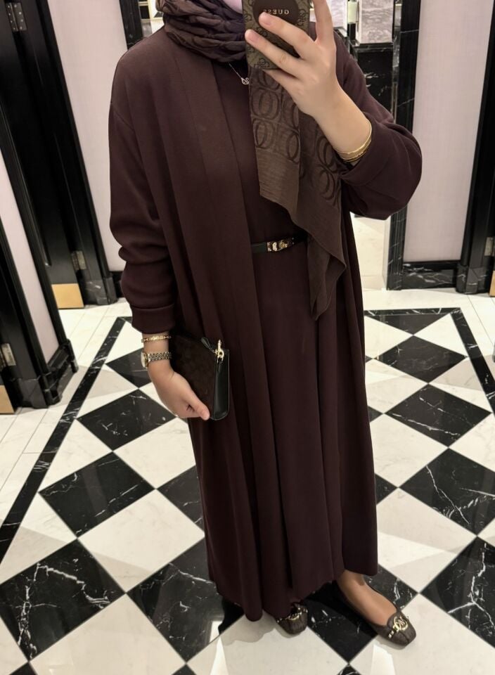 Fara İç Elbiseli Hırka Takım AcıKahve