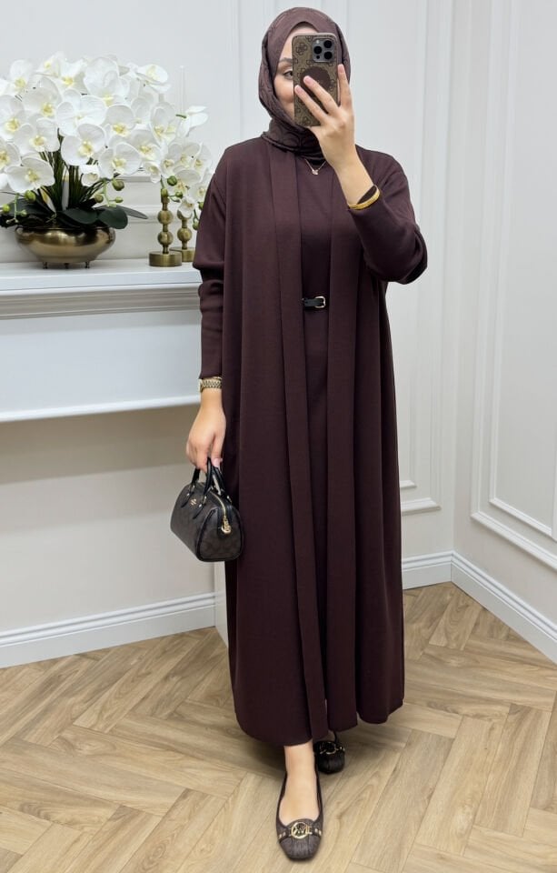 Fara İç Elbiseli Hırka Takım AcıKahve