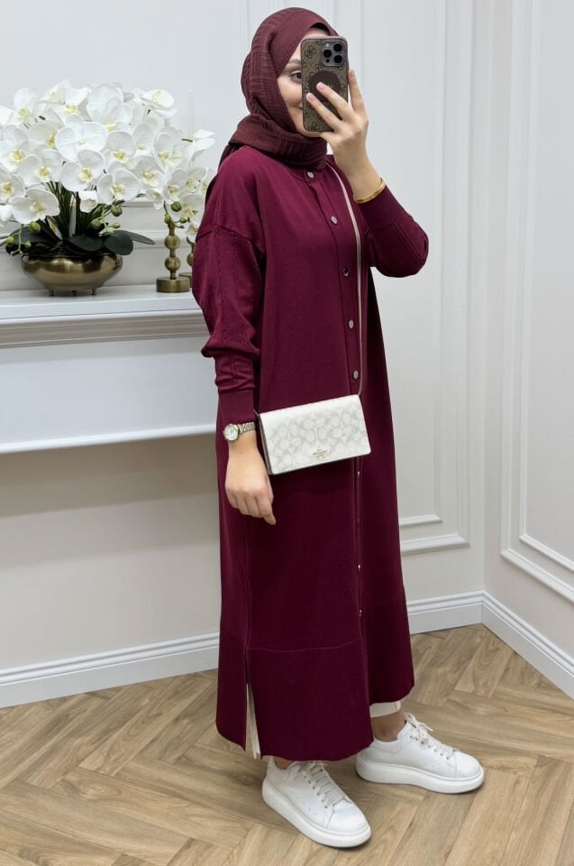 Bella Çıtçıtlı Merserize Hırka Bordo