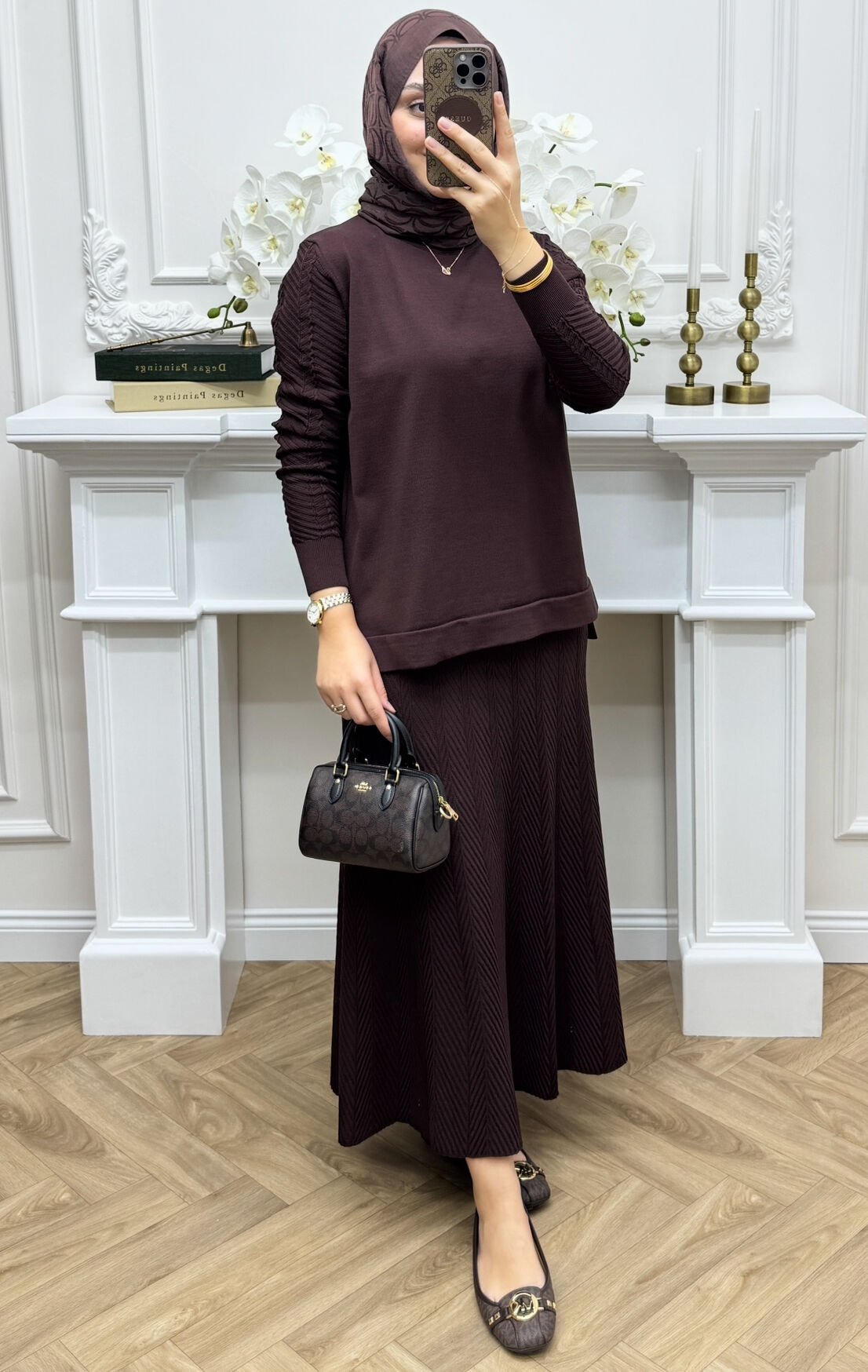 Melinda Merserize Etekli Takım Kahve