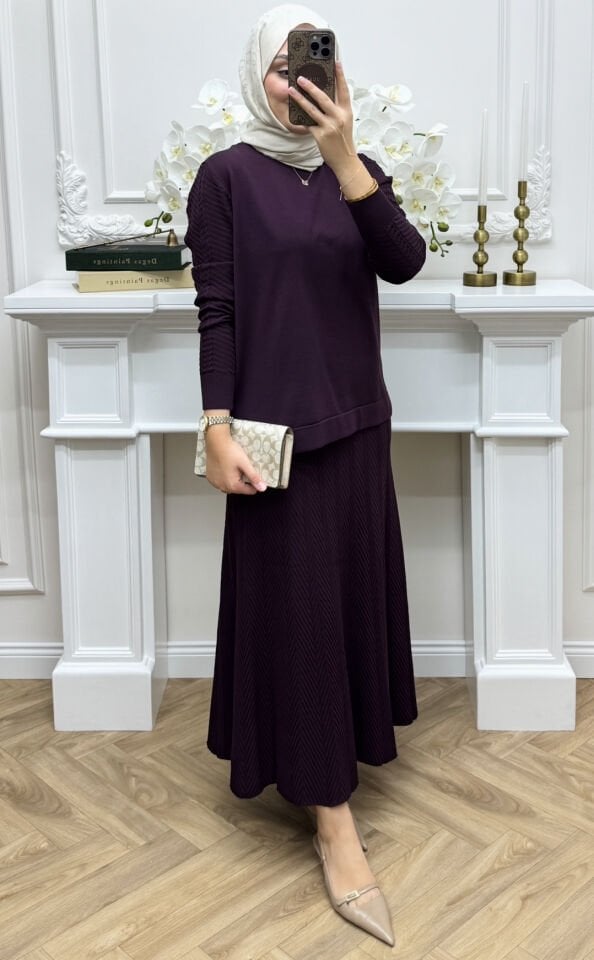 Melinda Merserize Etekli Takım Mürdüm