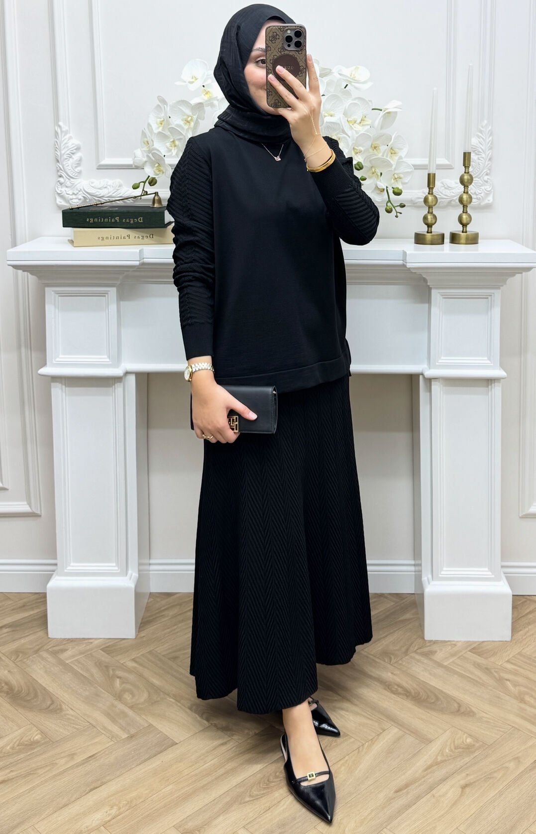 Melinda Merserize Etekli Takım Siyah