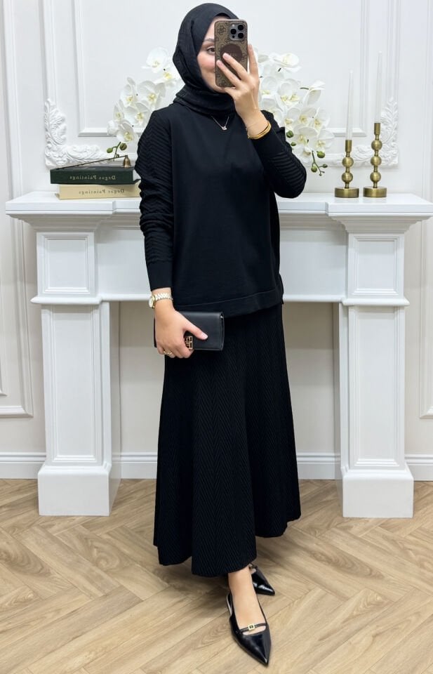 Melinda Merserize Etekli Takım Siyah