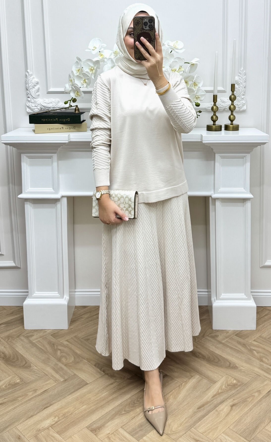 Melinda Merserize Etekli Takım Ekru