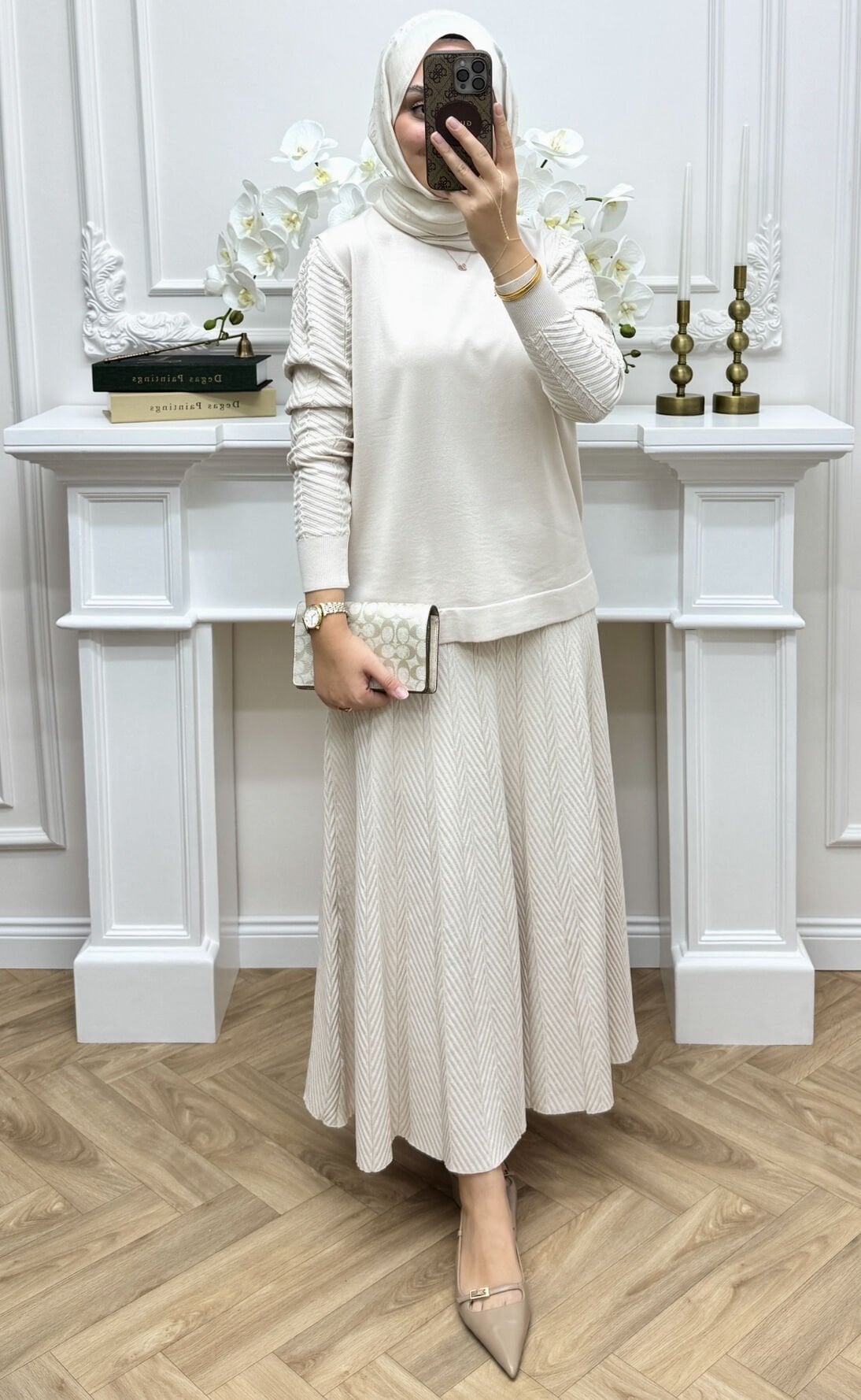 Melinda Merserize Etekli Takım Ekru