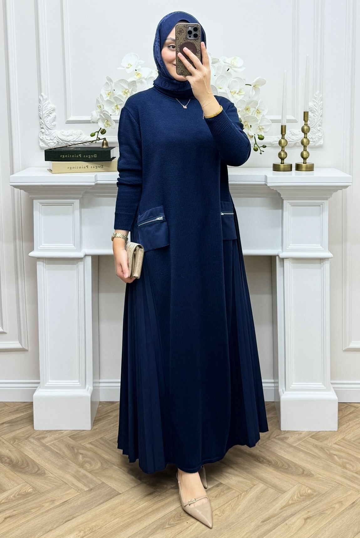 Sara Piliseli Triko Elbise Lacivert