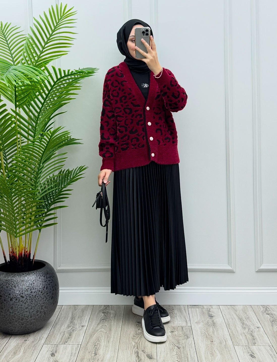 Bordo Leopar Hırka