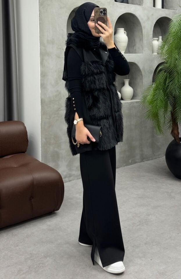 Hera Kürklü Scuba Takım Siyah