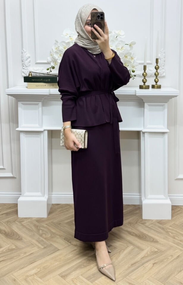 Lune İç Elbiseli Hırka Takım Mürdüm