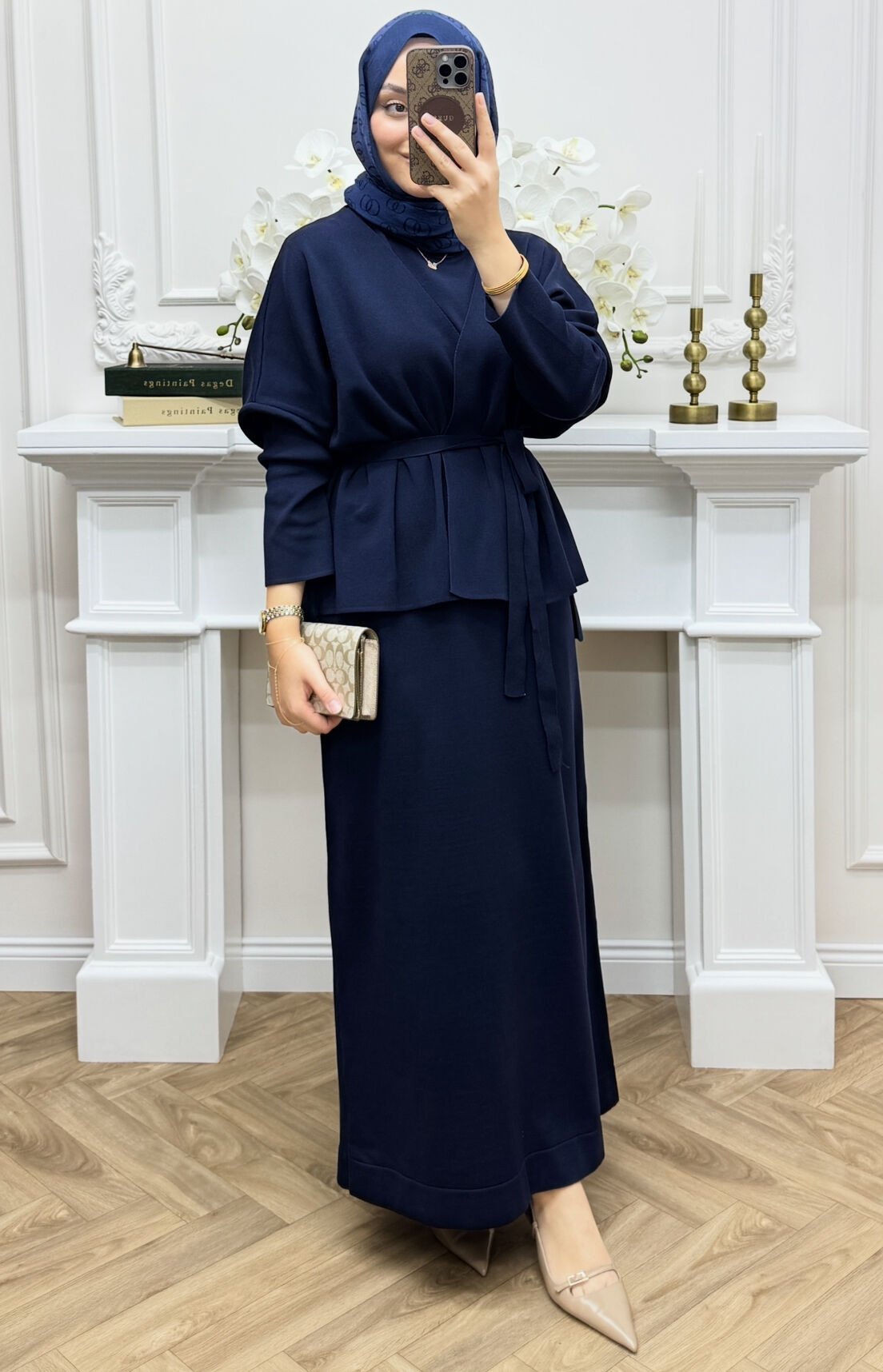 Lune İç Elbiseli Hırka Takım Lacivert