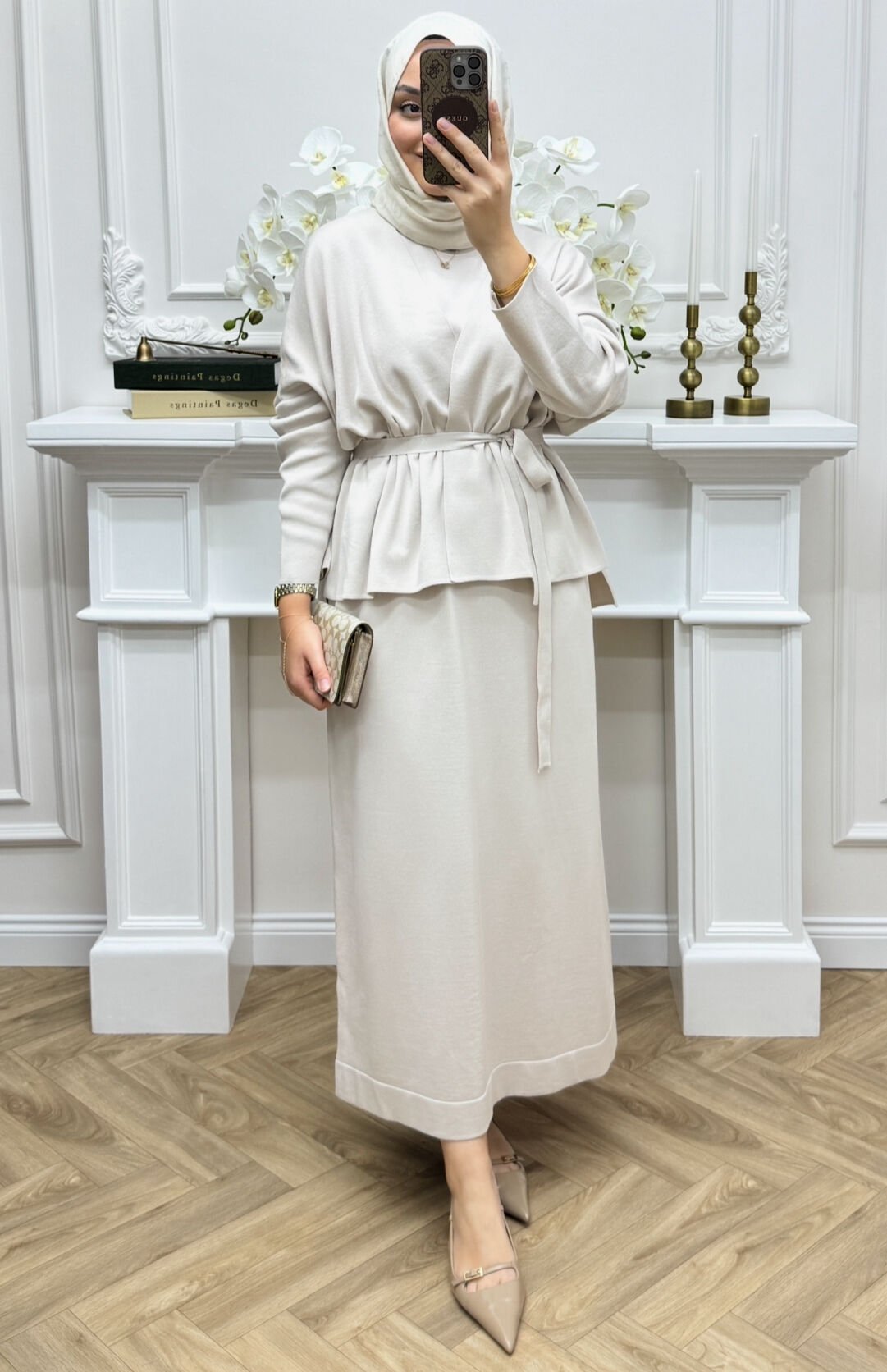 Lune İç Elbiseli Hırka Takım Ekru