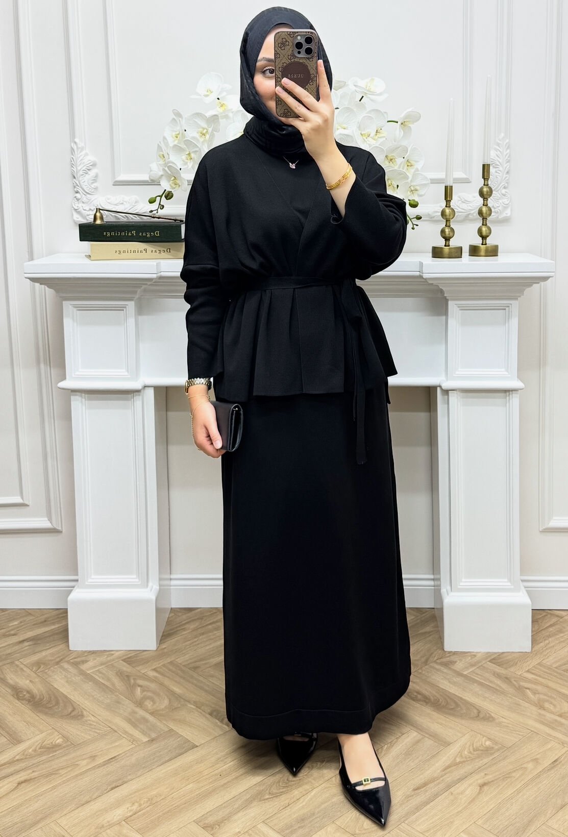 Lune İç Elbiseli Hırka Takım Siyah