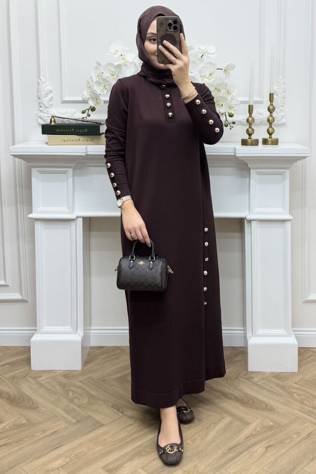 Leila Merserize Elbise Kahve