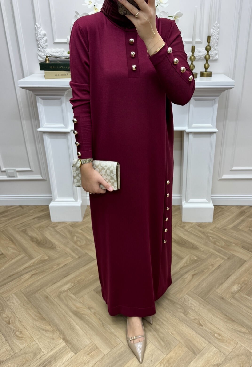 Leila Merserize Elbise Bordo