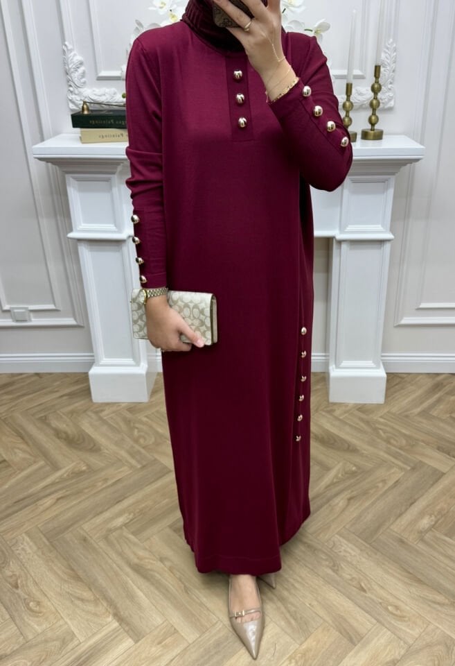 Leila Merserize Elbise Bordo