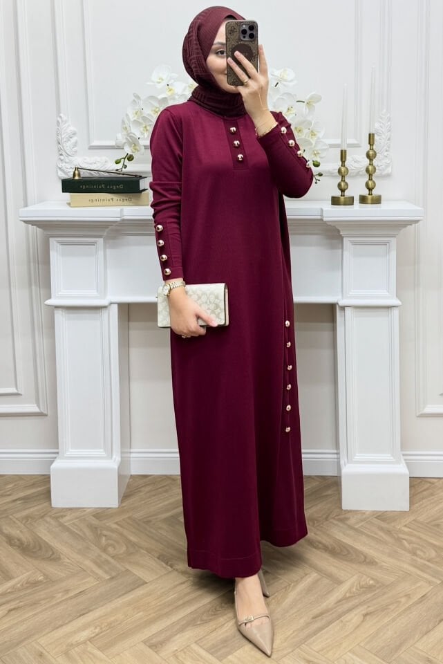 Leila Merserize Elbise Bordo