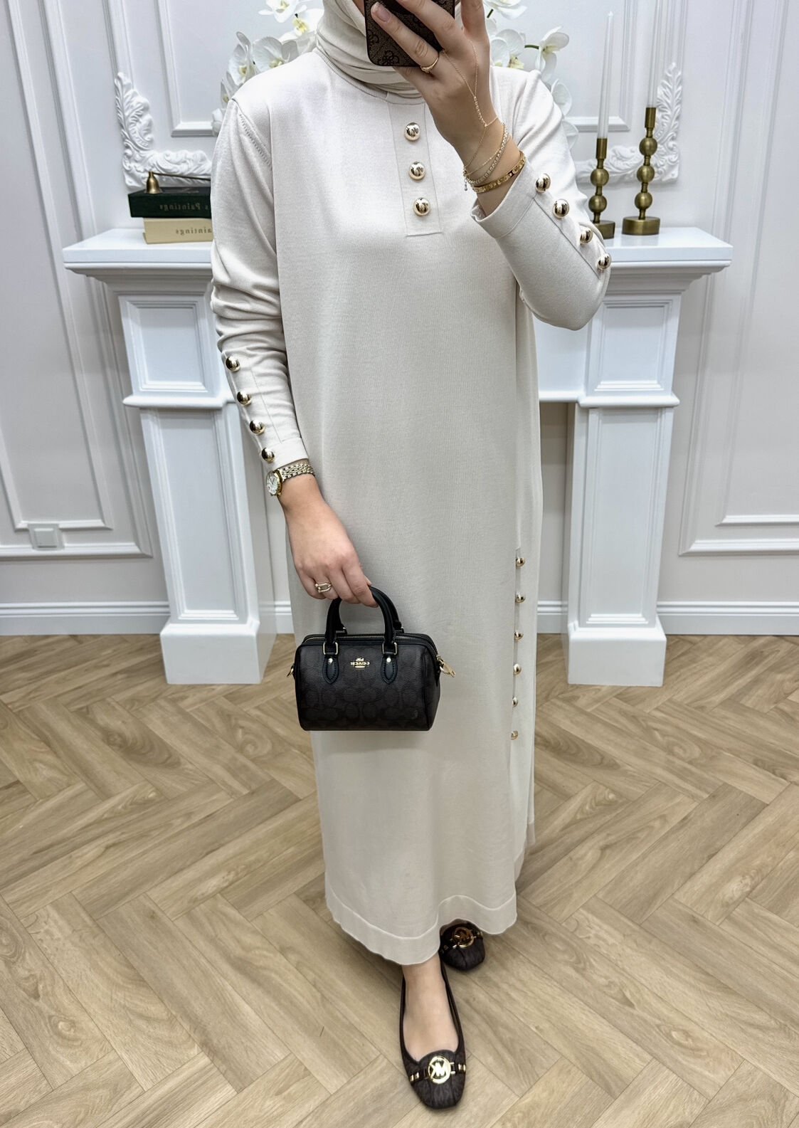 Leila Merserize Elbise Ekru