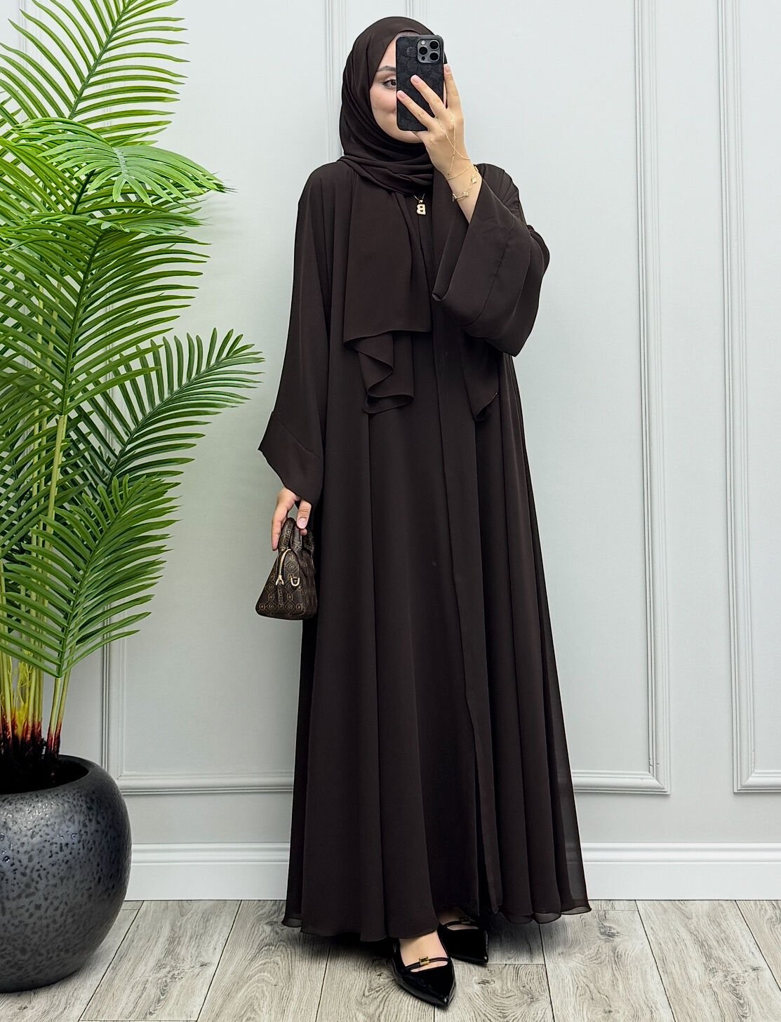 Almila Abaya Kahverengi