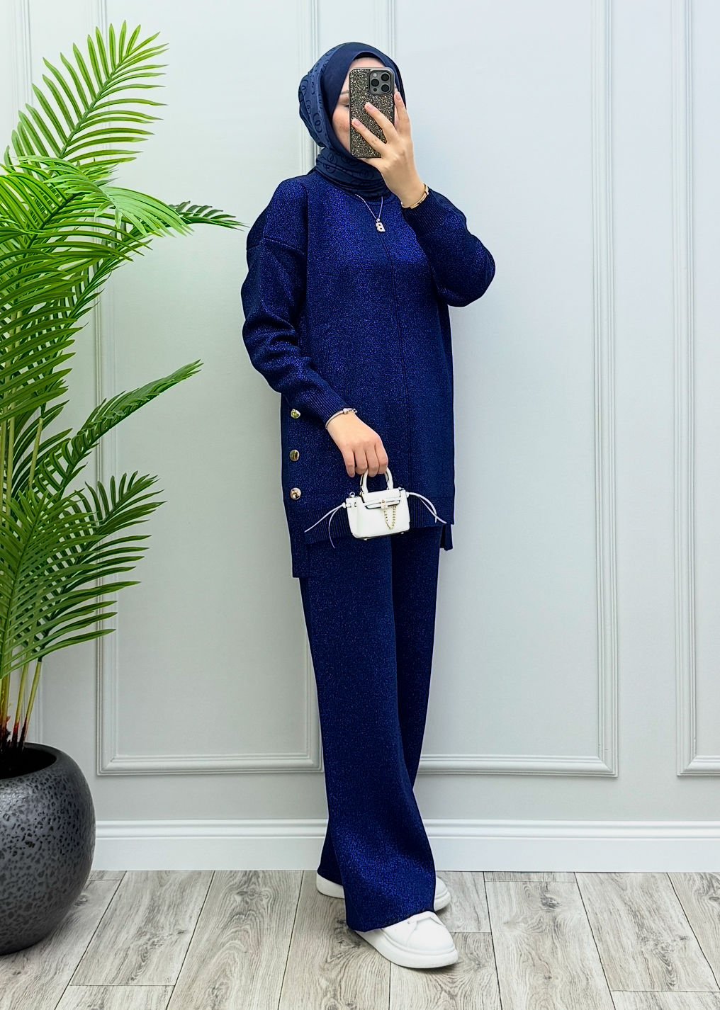 Pery Simli Triko Takım Saks