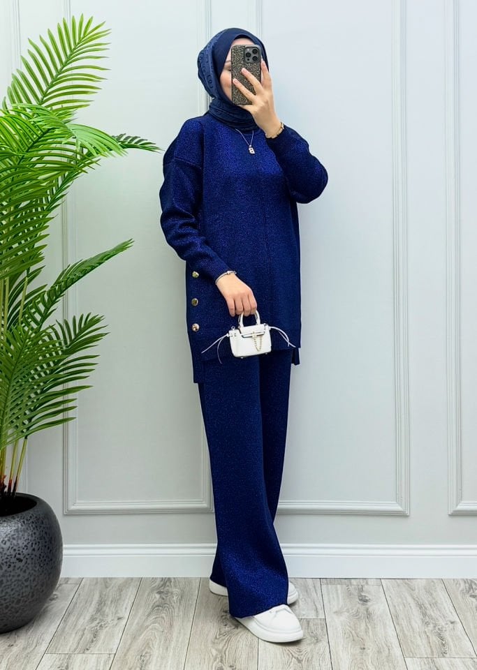 Pery Simli Triko Takım Saks