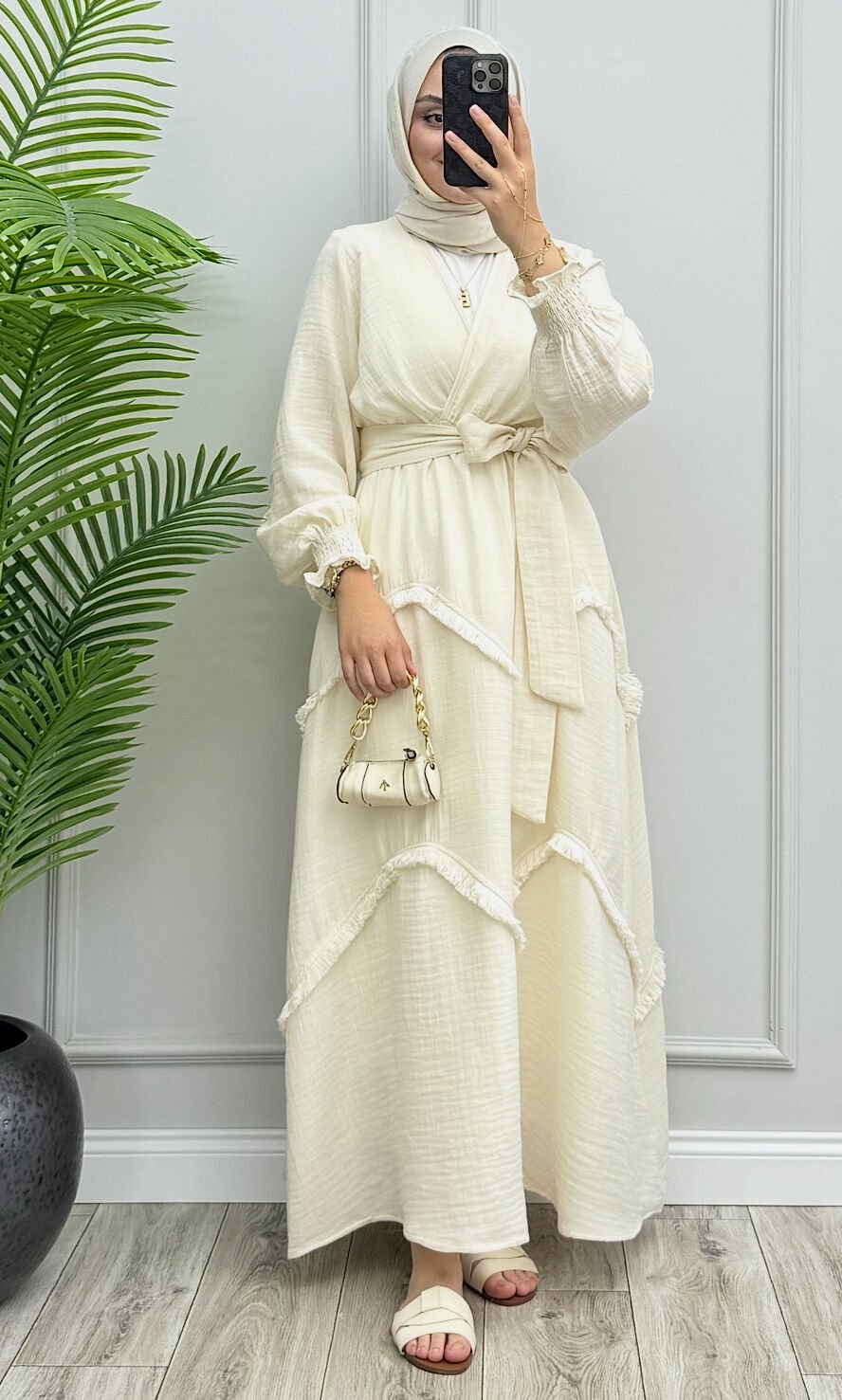 Melo Müslin Elbise Ekru