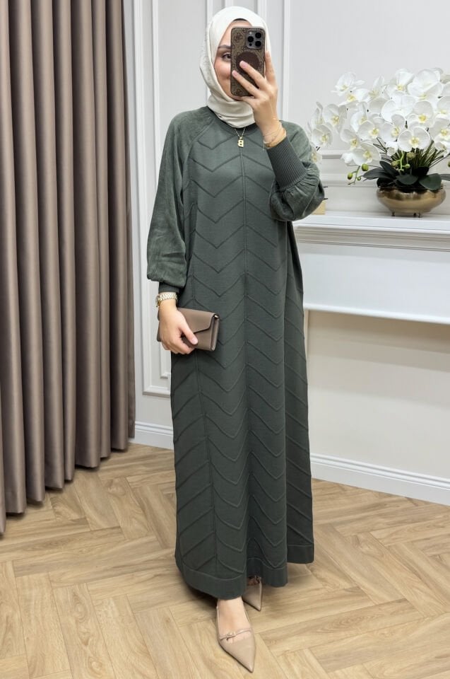 Vesta Merserize Elbise Haki