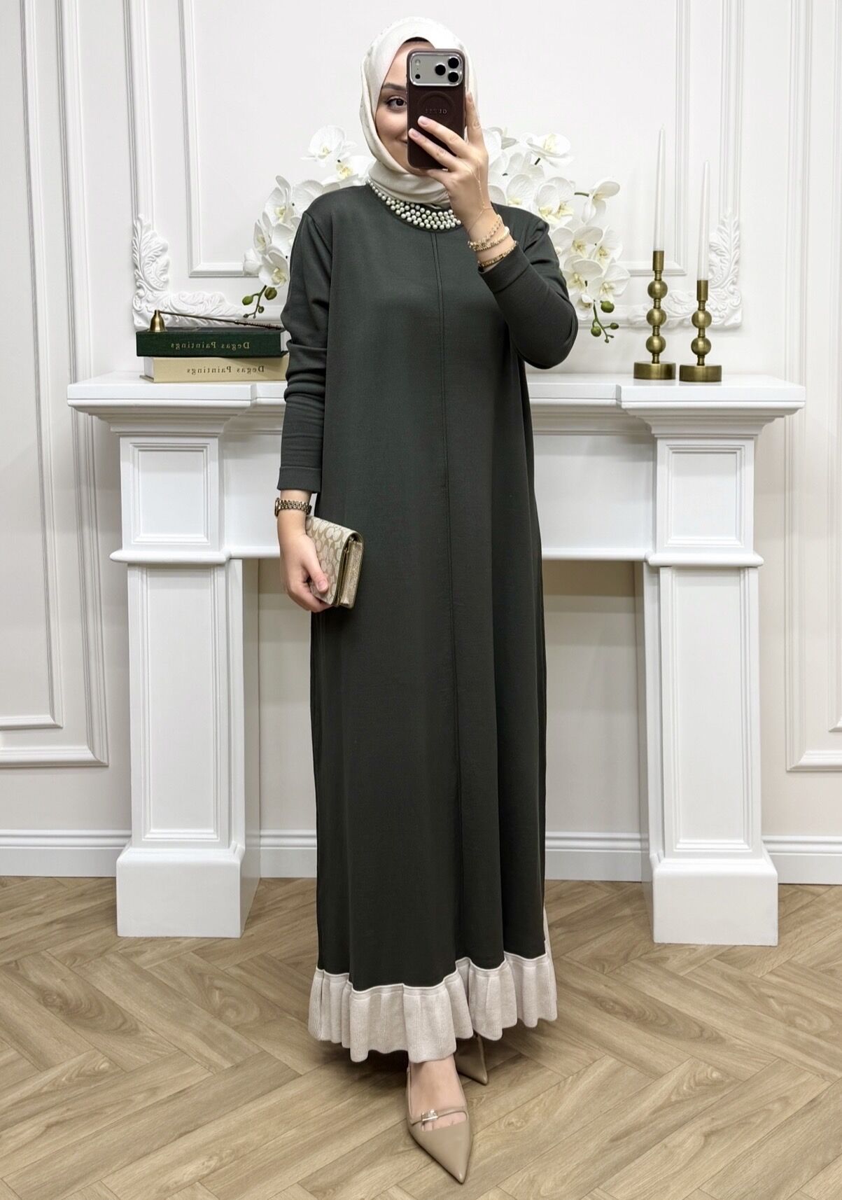 Alâ İncili Merserize Elbise Haki