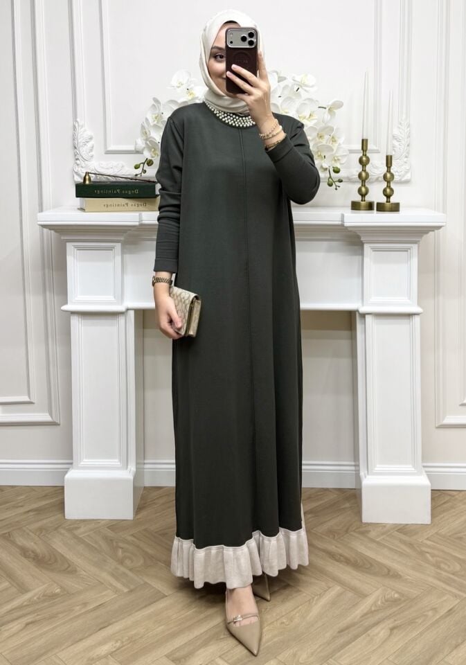 Alâ İncili Merserize Elbise Haki