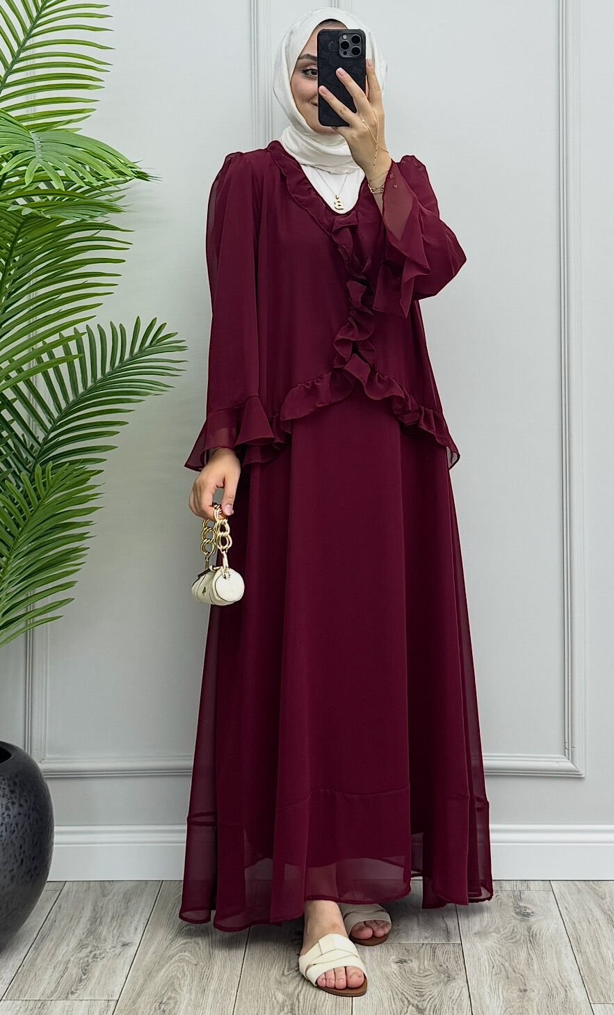 Hesa Şifon Elbise Bordo