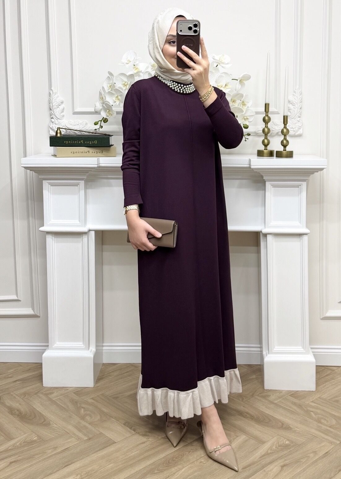 Alâ İncili Merserize Elbise Mürdüm