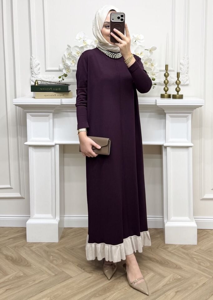 Alâ İncili Merserize Elbise Mürdüm