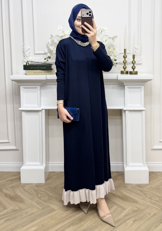 Alâ İncili Merserize Elbise Lacivert