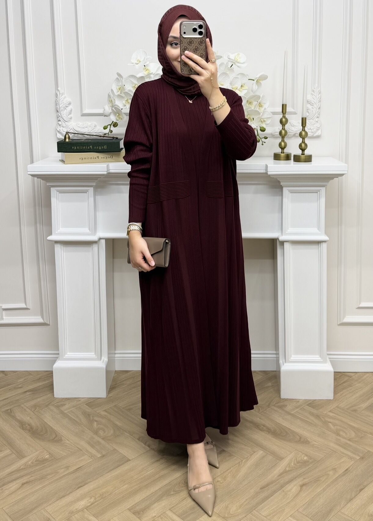 Mahel İç Elbiseli Hırka Takım Bordo