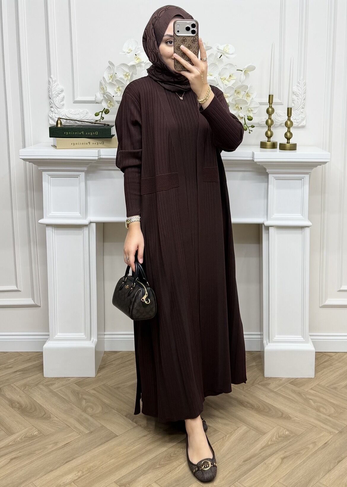 Mahel İç Elbiseli Hırka Takım Kahve