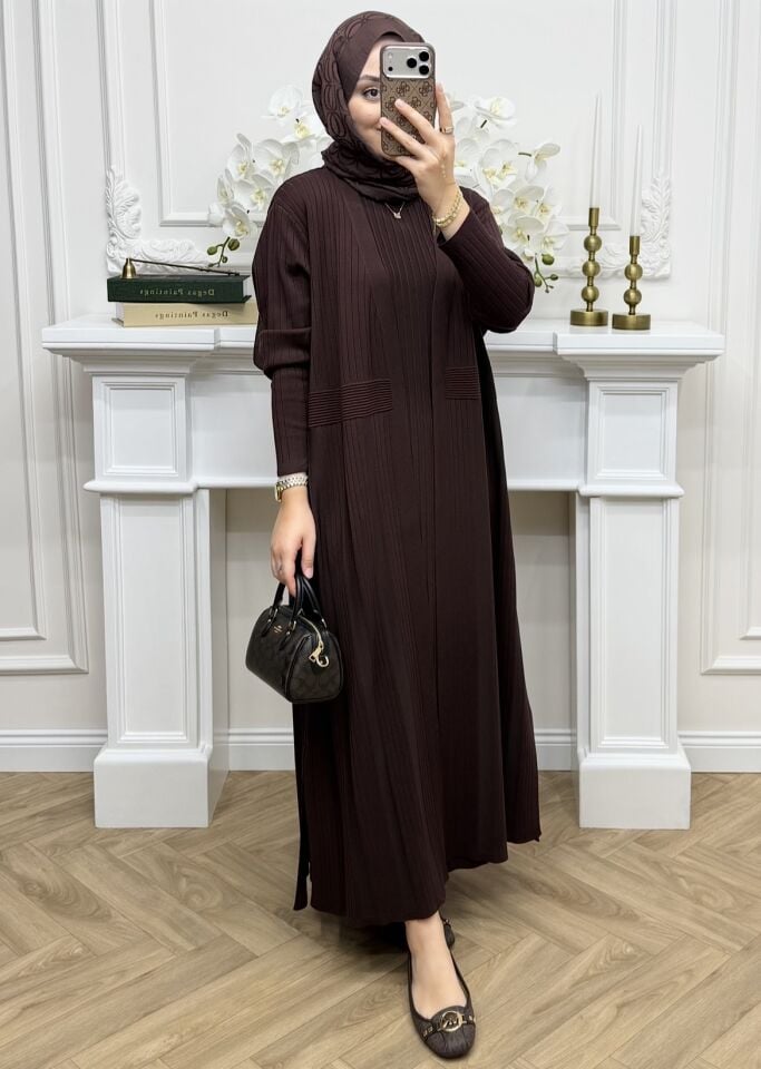 Mahel İç Elbiseli Hırka Takım Kahve