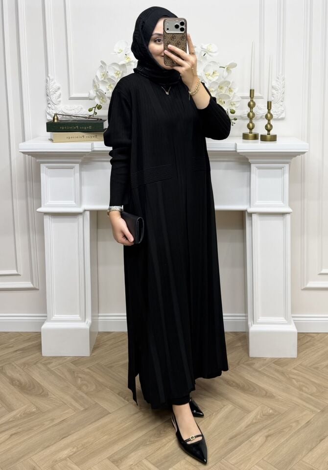 Mahel İç Elbiseli Hırka Takım Siyah