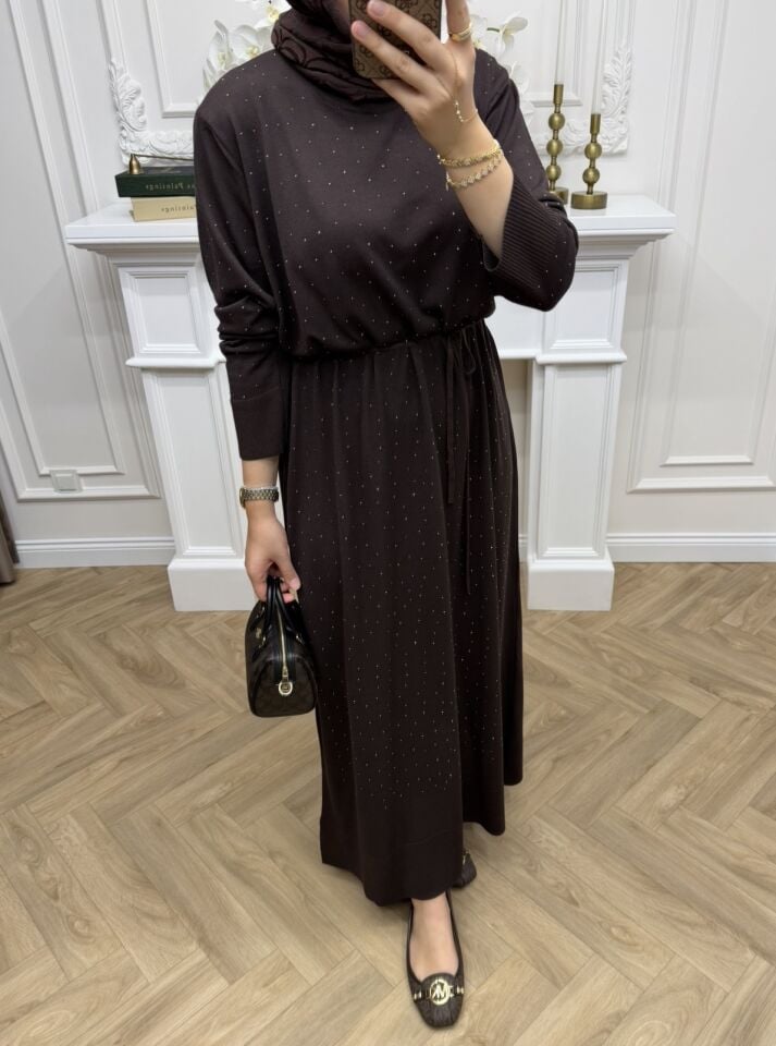 Valenti Taşlı Merserize Elbise Kahve