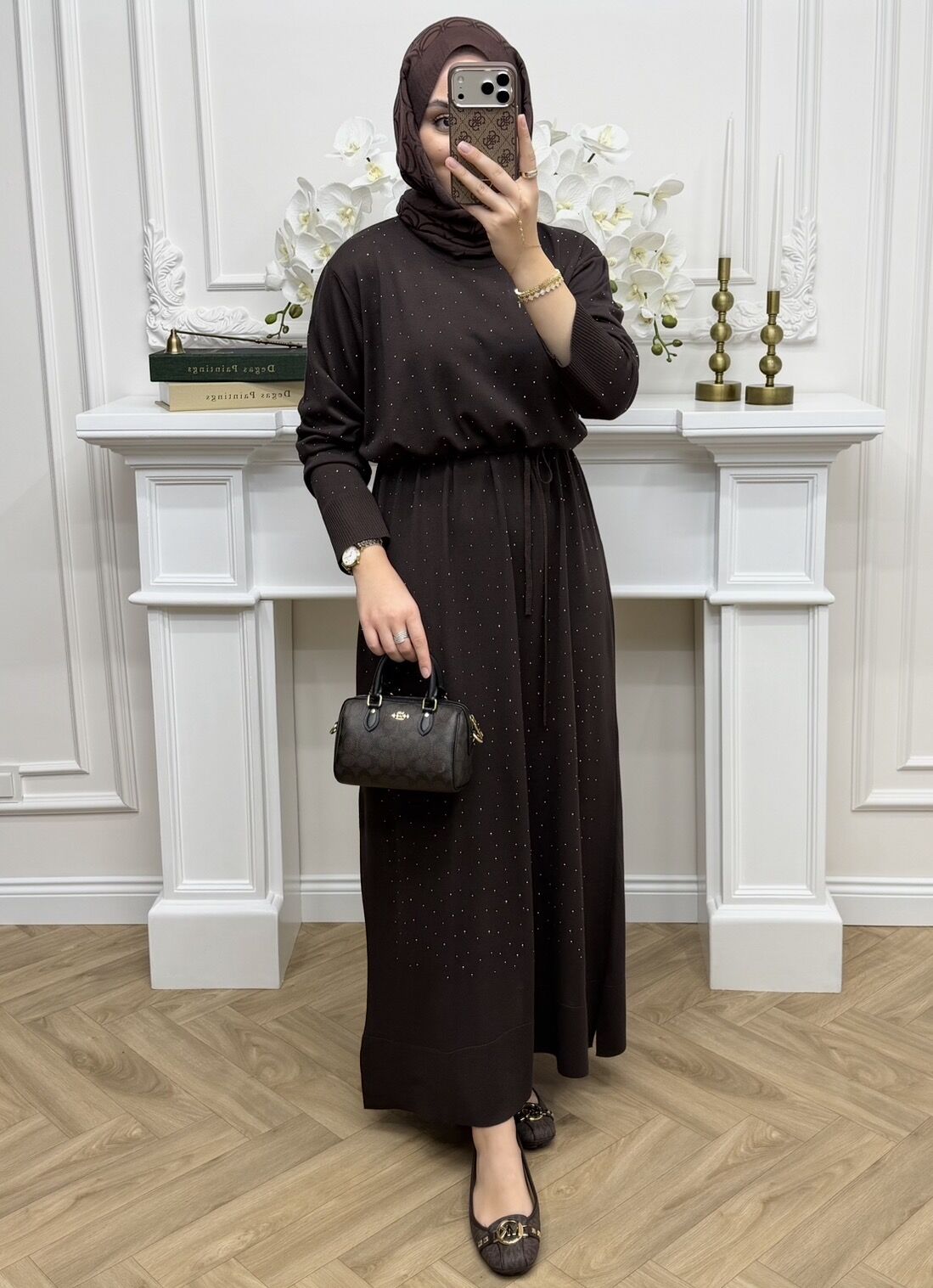 Valenti Taşlı Merserize Elbise Kahve