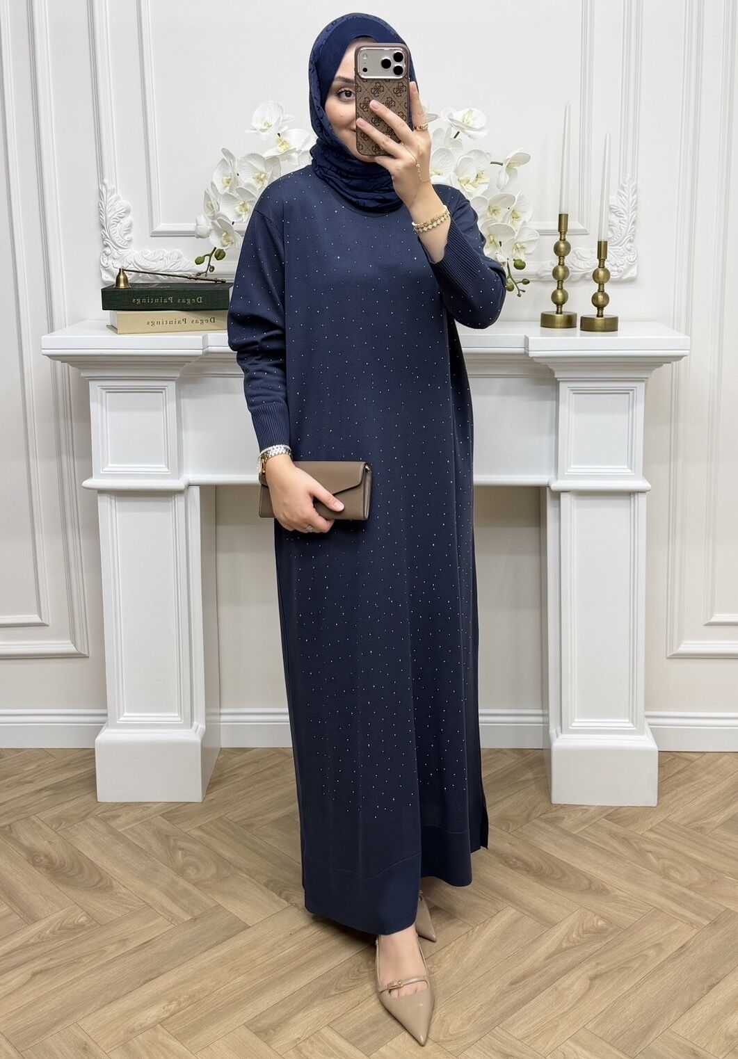 Valenti Taşlı Merserize Elbise Lacivert