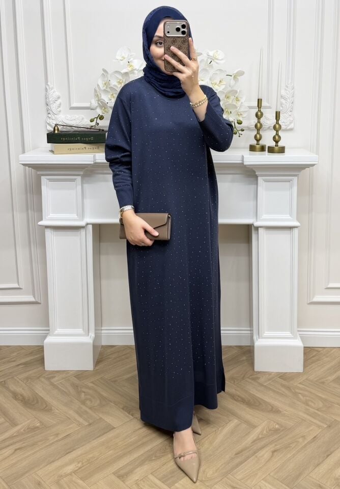 Valenti Taşlı Merserize Elbise Lacivert