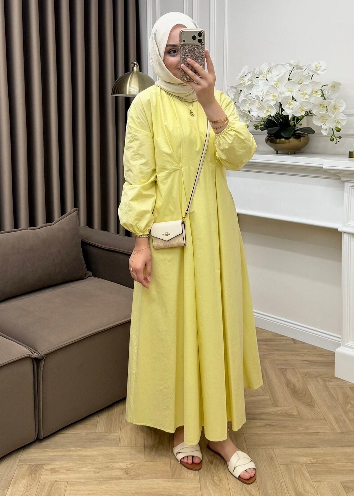 Pera Pamuk Elbise Sarı