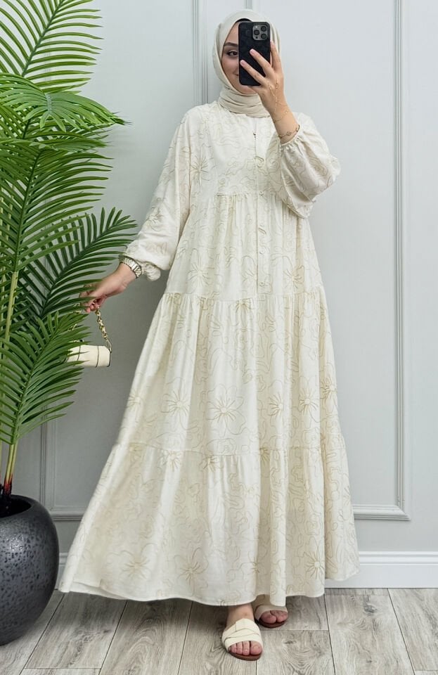 Boho Keten Nakışlı Elbise