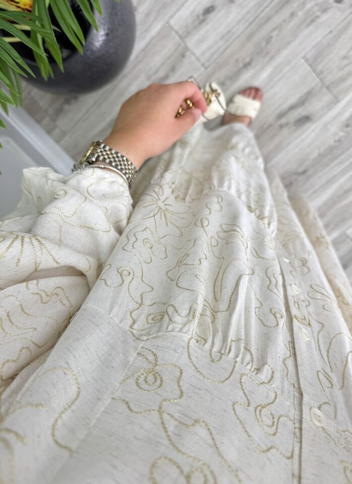 Boho Keten Nakışlı Elbise