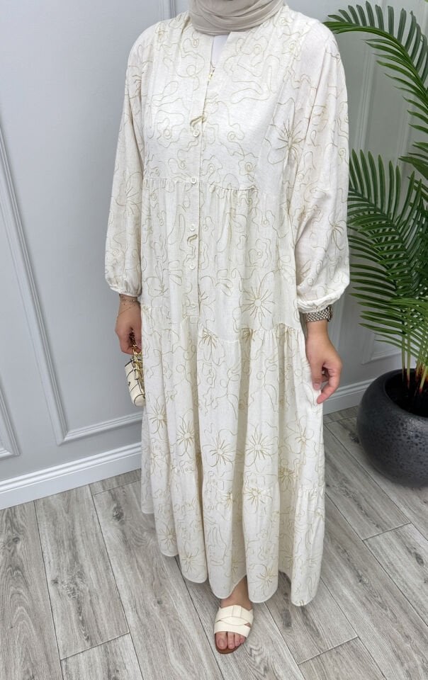 Boho Keten Nakışlı Elbise