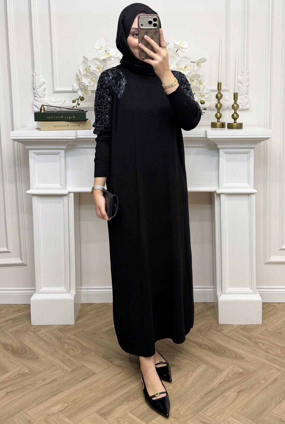 Parla Taş İşlemeli Elbise Siyah