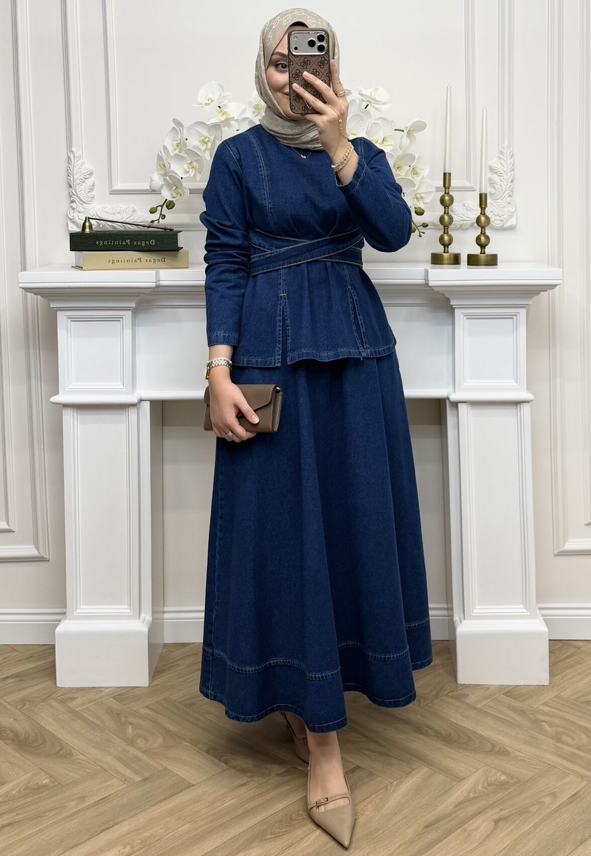 Dora Denim Etekli Takım Lacivert