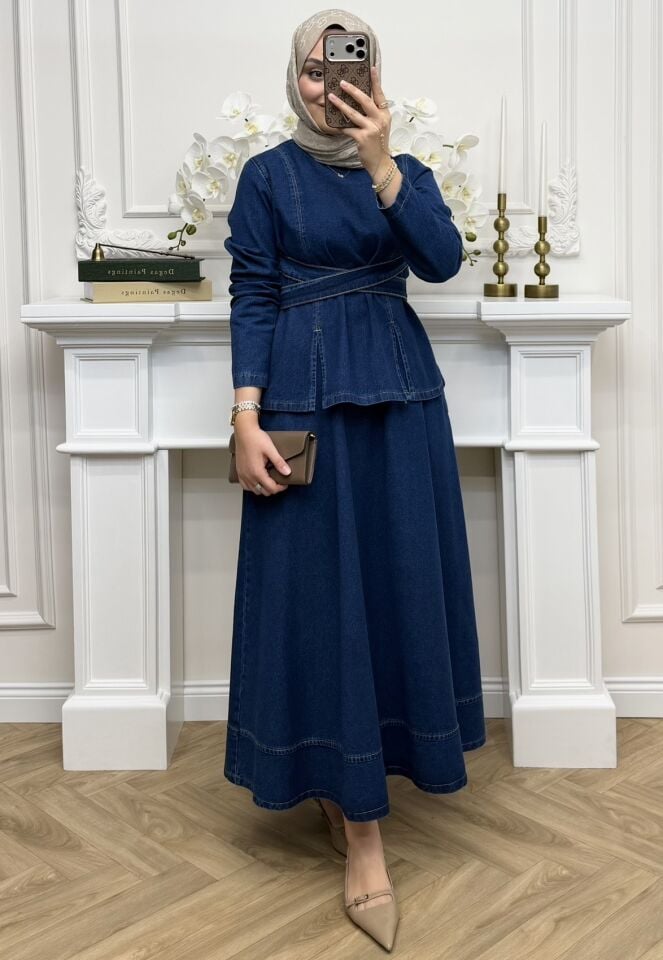 Dora Denim Etekli Takım Lacivert